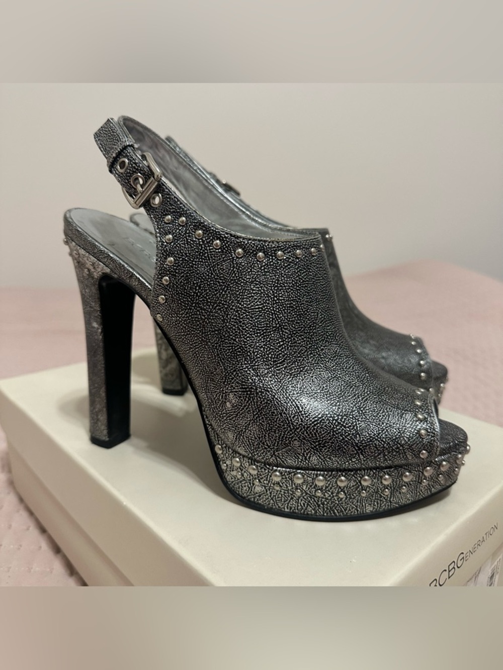 BCBGeneration BG-Paisley High Heel Studed Open Toe Heels